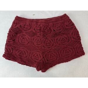 Boho Zara Crochet Shorts Burgundy Red High Waisted Cottagecore Hot Pants Medium